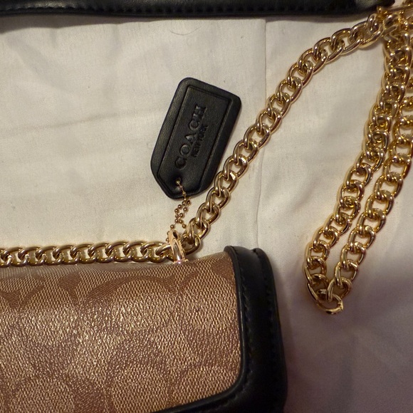 Coach Boutique Dark Brown and Tan with Gold Chain Purse - Picture 3 of 8